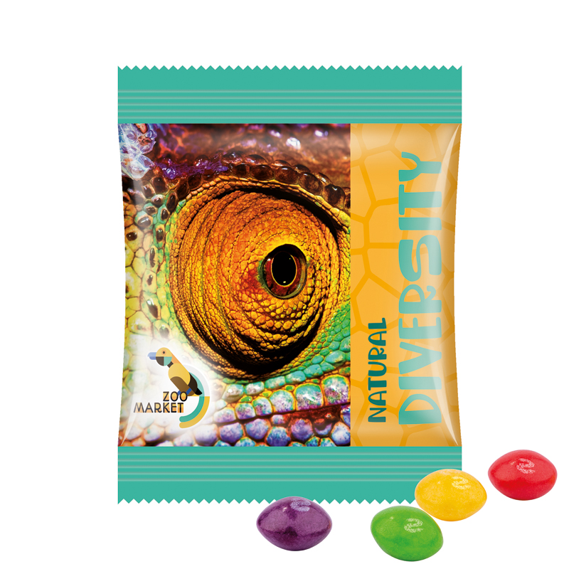 Minitüte 10 g, weiße Folie, Skittles Fruits Kaubonbons