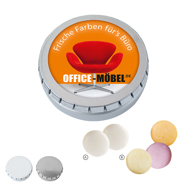 MINI-Drück-mich-Dose mit mentos, 50g MINI-Drück-mich-Dose mit mentos, 50g