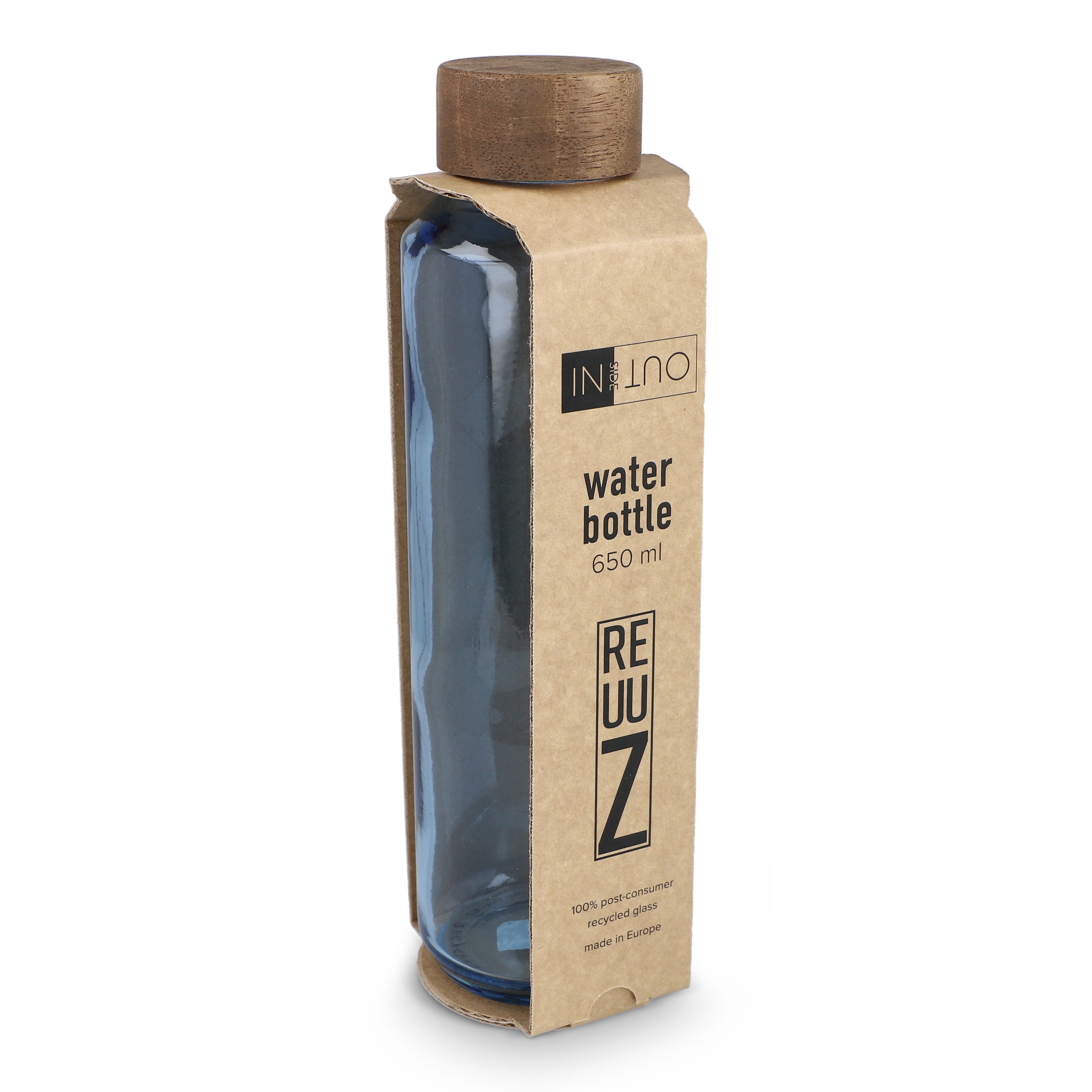 InSideOut Recycelte Glaswasserflasche ReuuZ mit Holzverschluss 650 ml