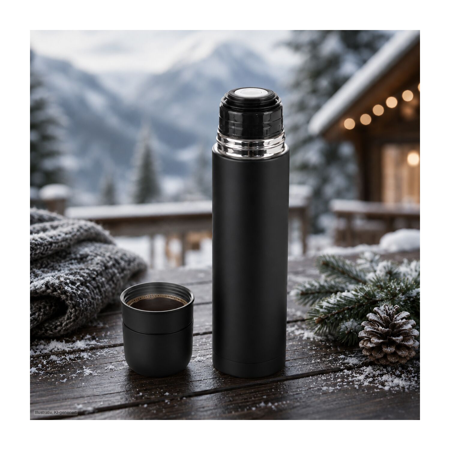 ROMINOX® Isolierkanne // Cup in Cup - mit 2 Deckeln - Silber