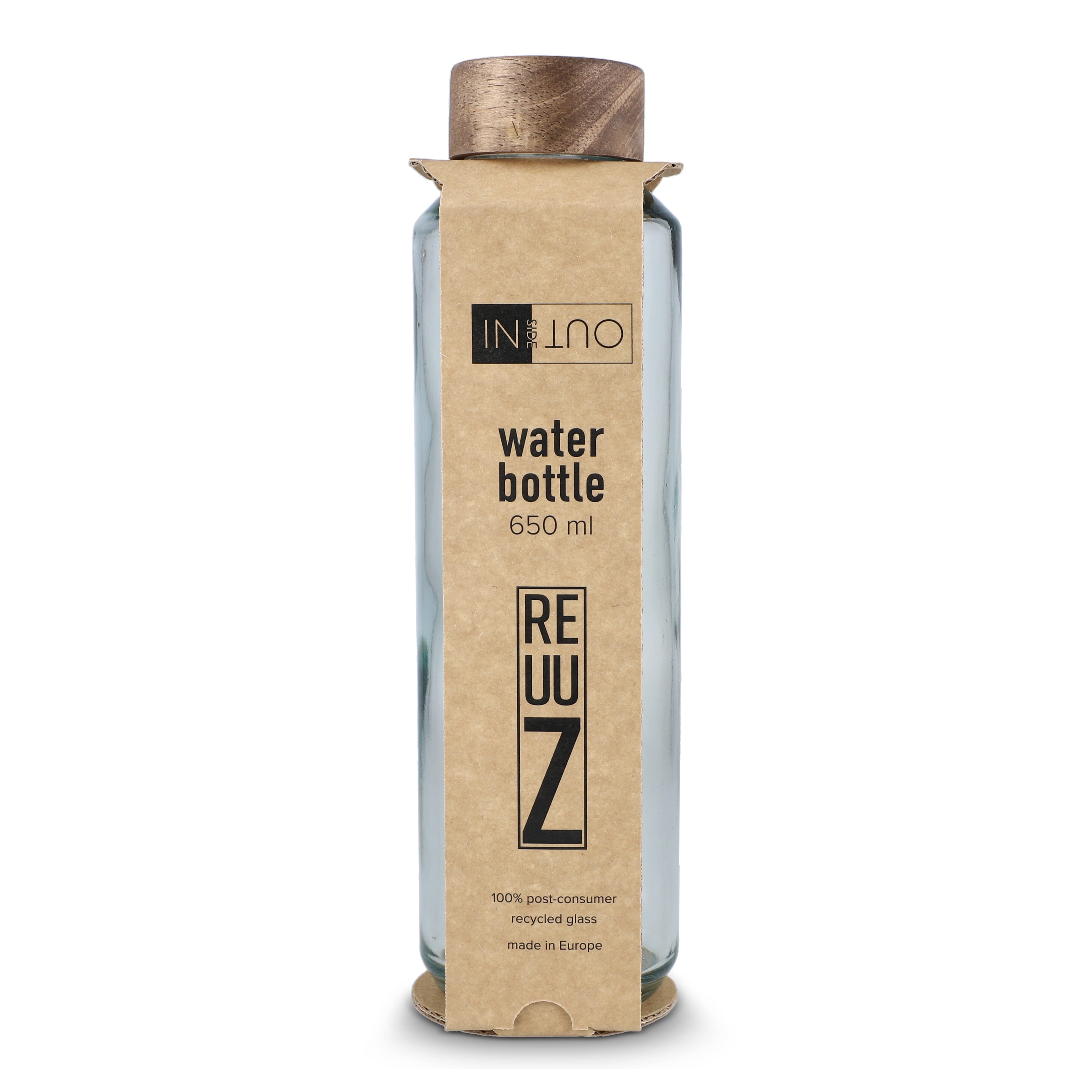 InSideOut Recycelte Glaswasserflasche ReuuZ mit Holzverschluss 650 ml