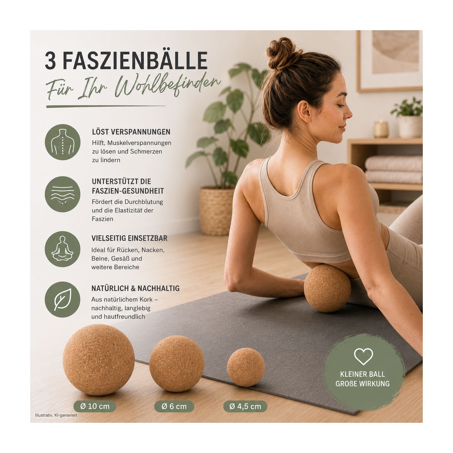 Massagebälle Cork, 3er Set Faszienbälle in verschiedenen Größen