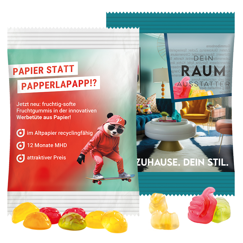 Minitüte 10 g, transparente kompostierbare Folie, Trolli Fruchtgummi Flugzeuge