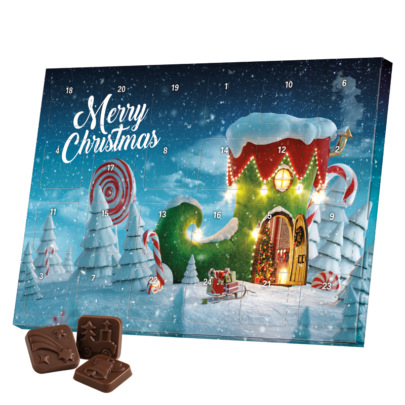 Classic Tisch Adventskalender, Blister gefüllt mit kakaofreier Schokoladen-Alternative