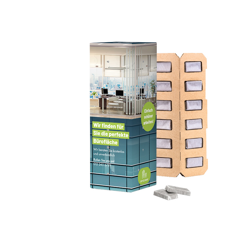 Adventskalender Eco High Tower, Alpenmilch-Schokotäfelchen in Pergaminpapier