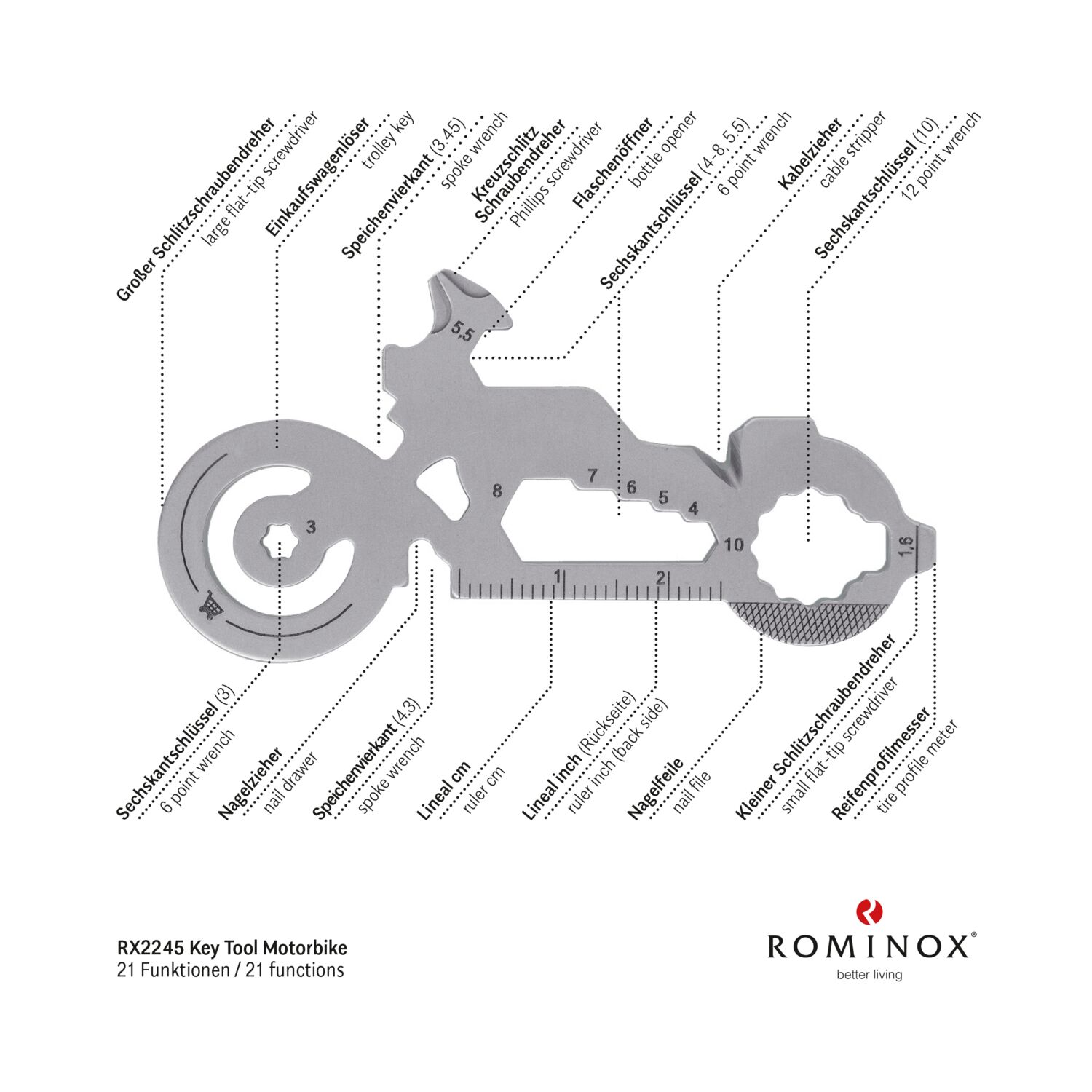 Geschenkartikel: ROMINOX® Key Tool Motorbike / Motorrad (21 Funktionen) im Motiv-Mäppchen Frohe Weihnachten