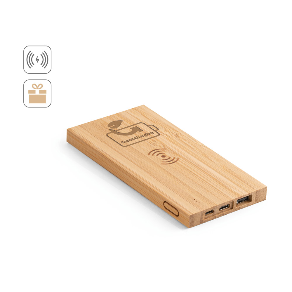 FITCH Powerbank 5.000 mAh mit 5W wireless Ladegerät aus Bambus