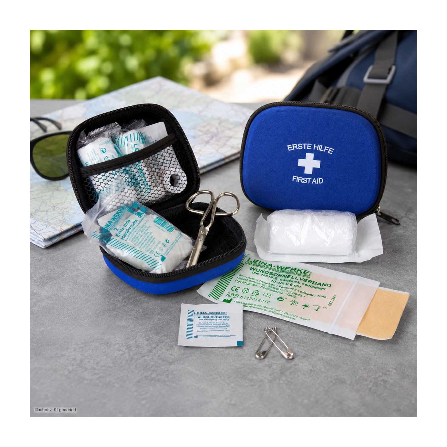 First Aid Kit blau - Erste Hilfe Set, 12-teilig, deutsche Markenware