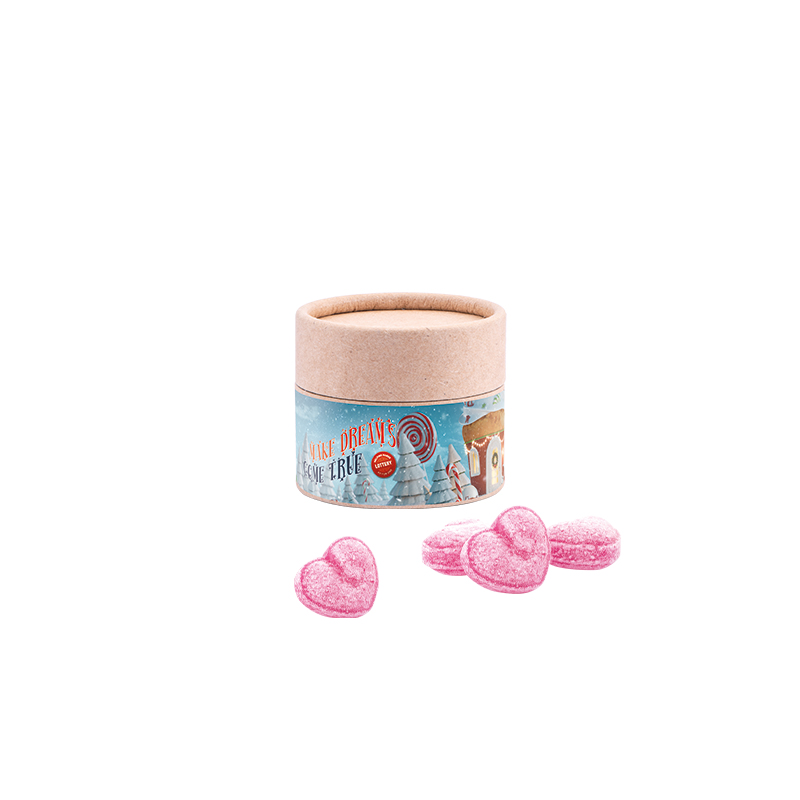 Papierdose Eco Mini, Glühweinherzen-Bonbons Papierdose Eco Mini, Glühweinherzen-Bonbons