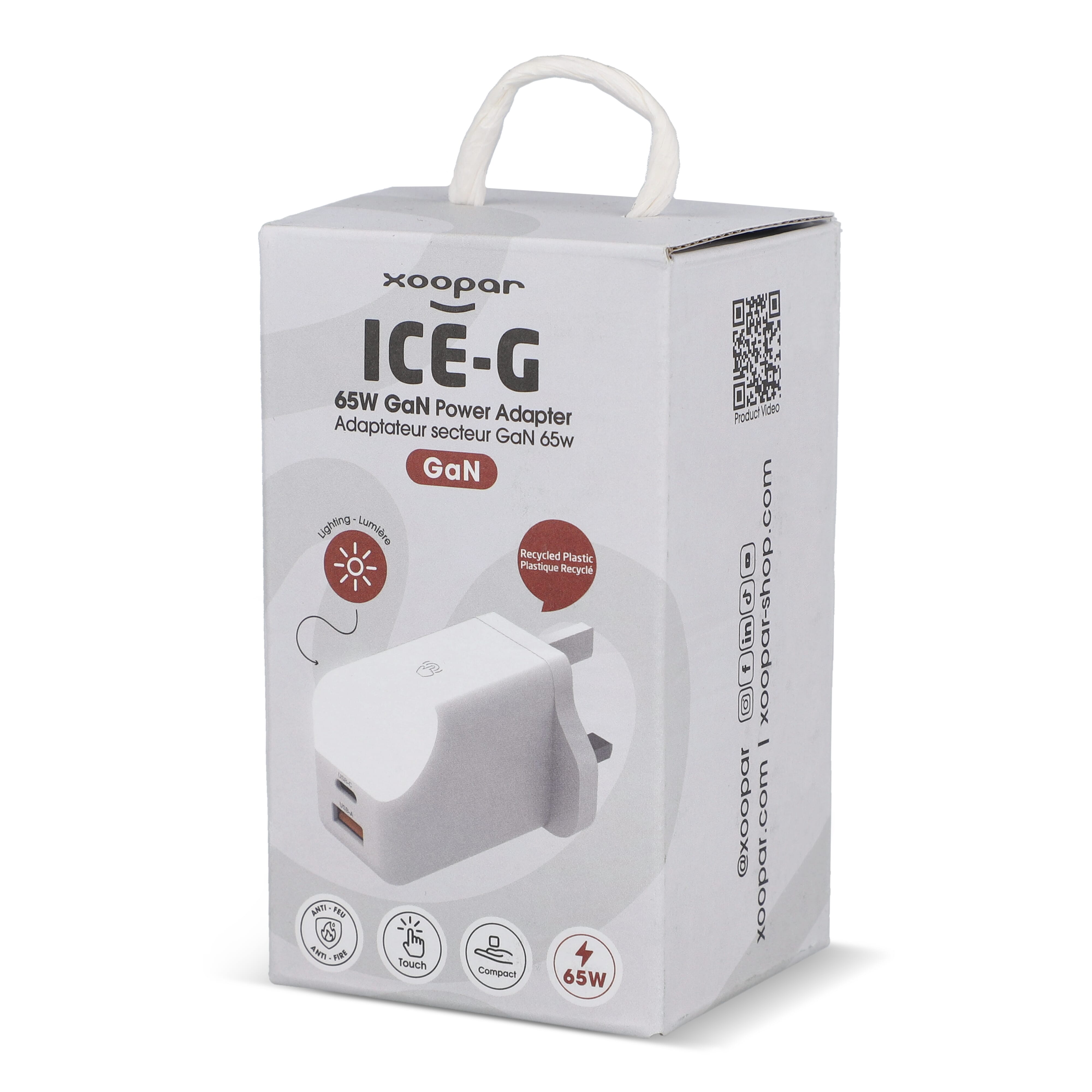 Xoopar ICE-G 65W GaN-Netzteil mit UK-Stecker mit Logo für ...