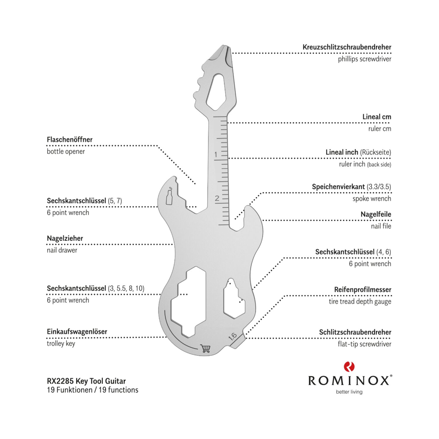 Geschenkartikel: ROMINOX® Key Tool Guitar / Gitarre (19 Funktionen) im Motiv-Mäppchen Frohe Weihnachten