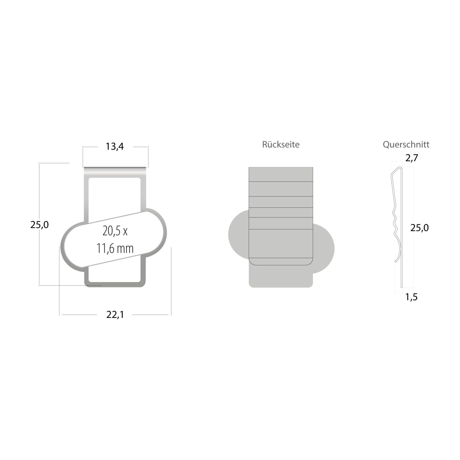 ROMINOX® Mehrweg-Büroklammer Shape Clip Variante A, idealer Mailingartikel für Dokumente, bis zu 18 Seiten Klemmkraft