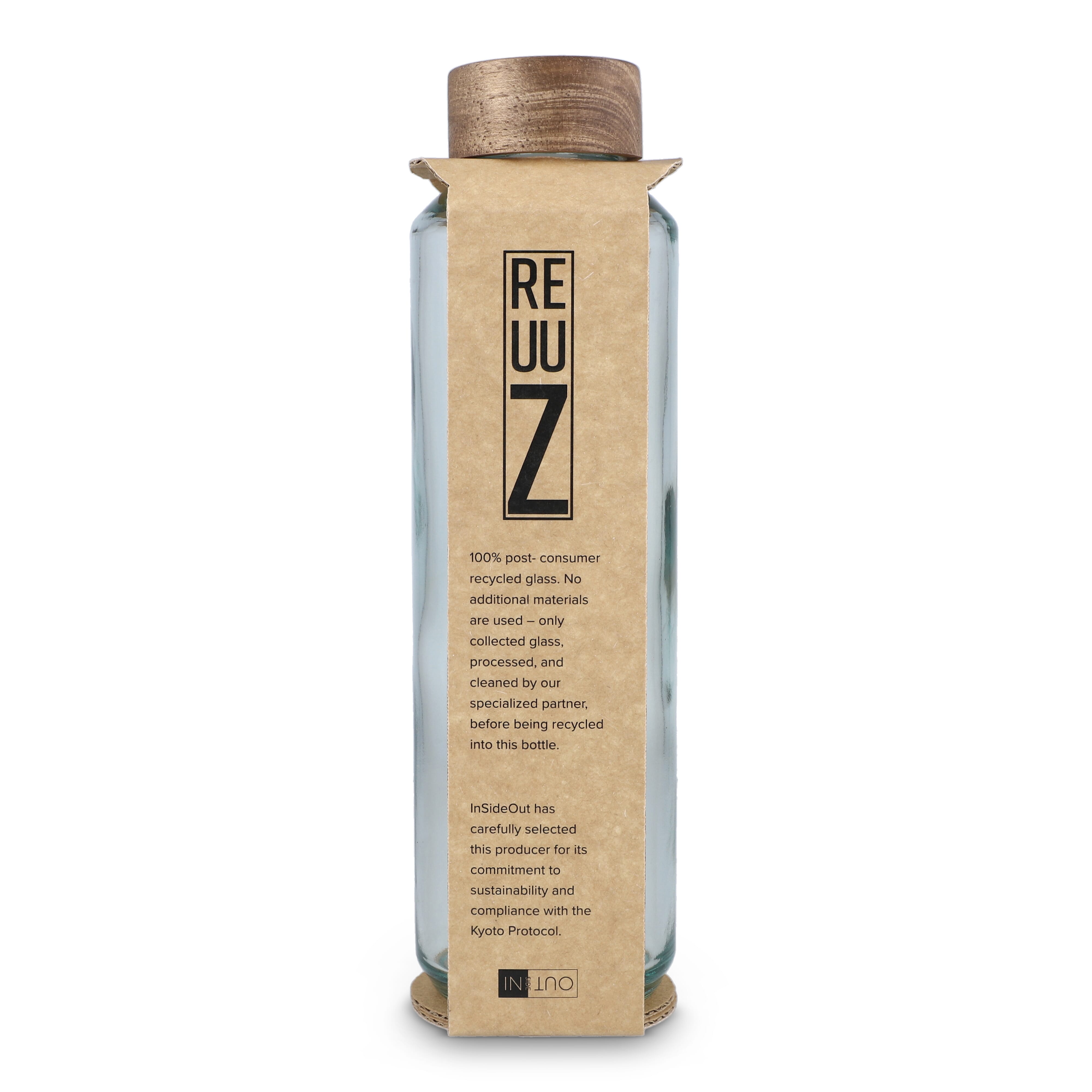 InSideOut Recycelte Glaswasserflasche ReuuZ mit Holzverschluss 650 ml