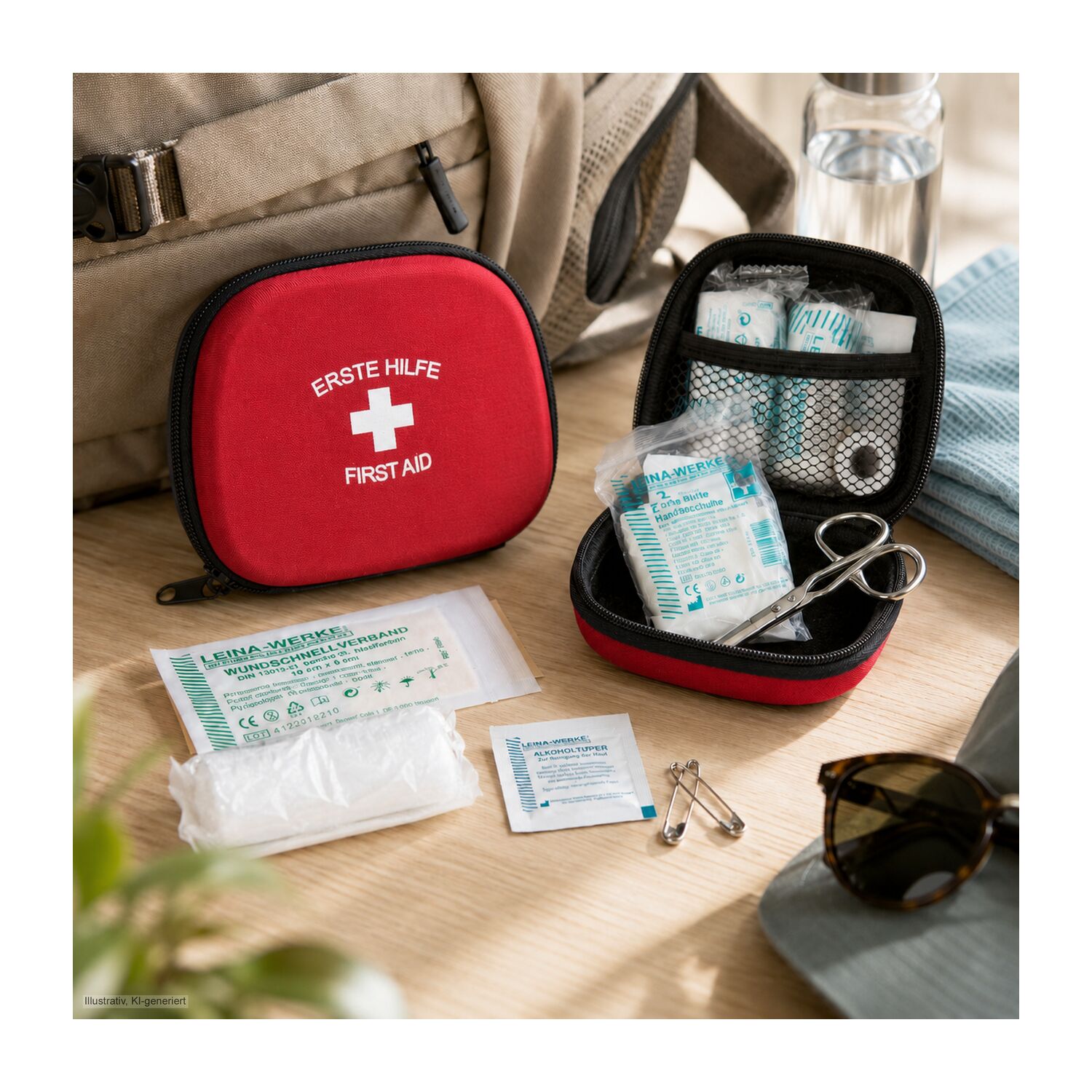 First Aid Kit rot - Erste Hilfe Set, 12-teilig, deutsche Markenware