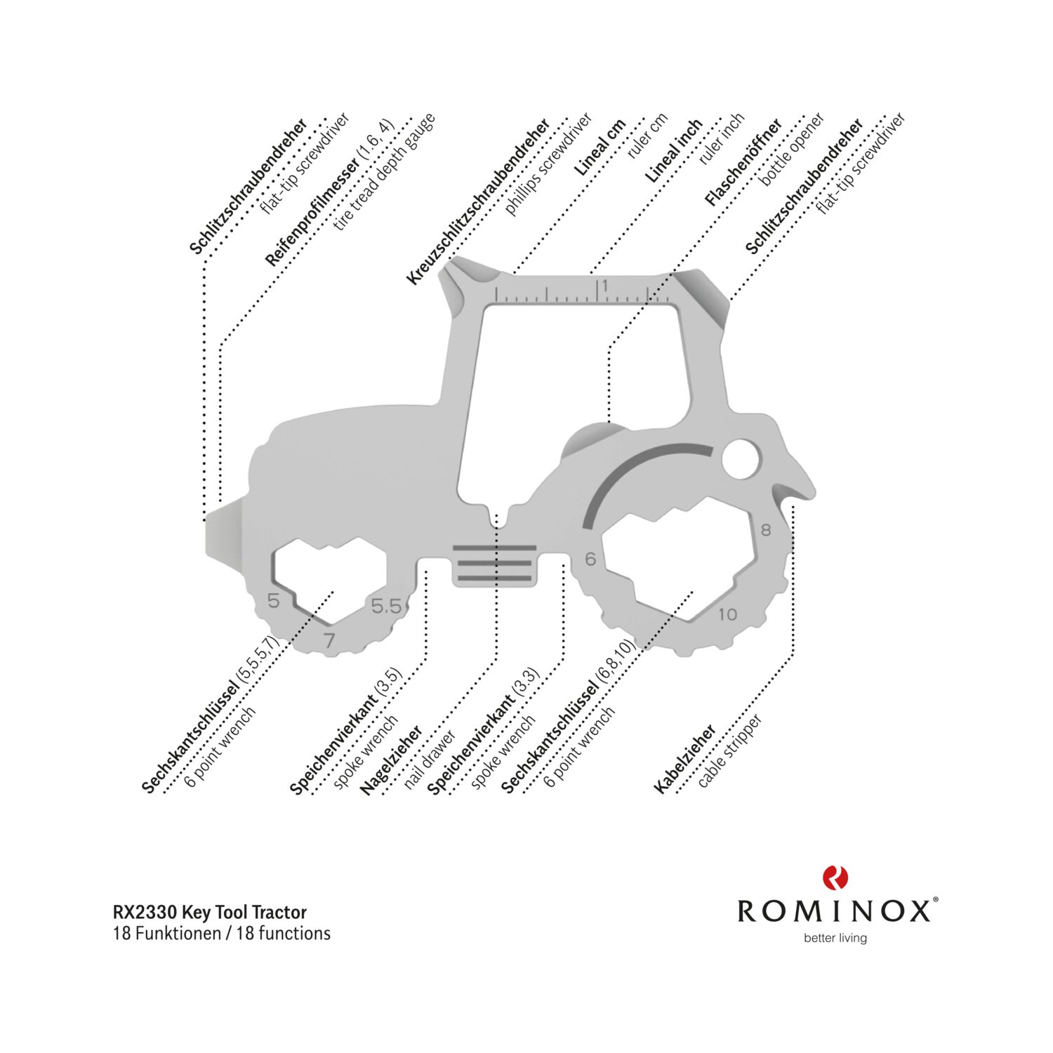 Geschenkartikel: ROMINOX® Key Tool Tractor / Traktor (18 Funktionen) im Motiv-Mäppchen Frohe Weihnachten