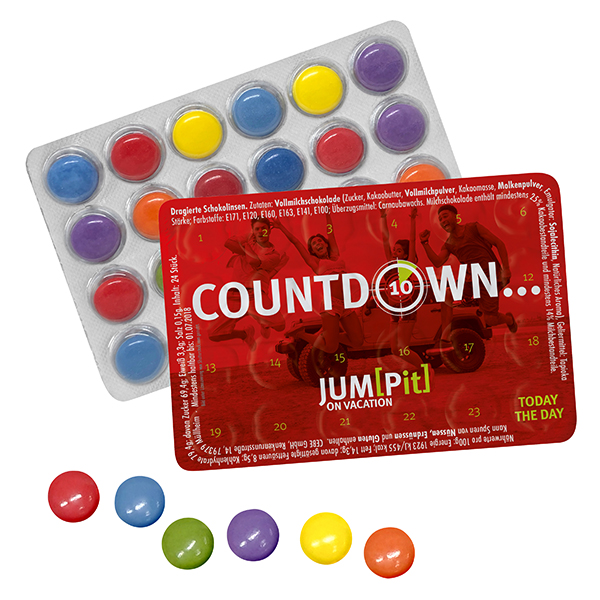 Kleinster Event-Kalender der Welt mit 24 bunten Schokolinsen Kleinster Event-Kalender der Welt mit 24 bunten Schokolinsen