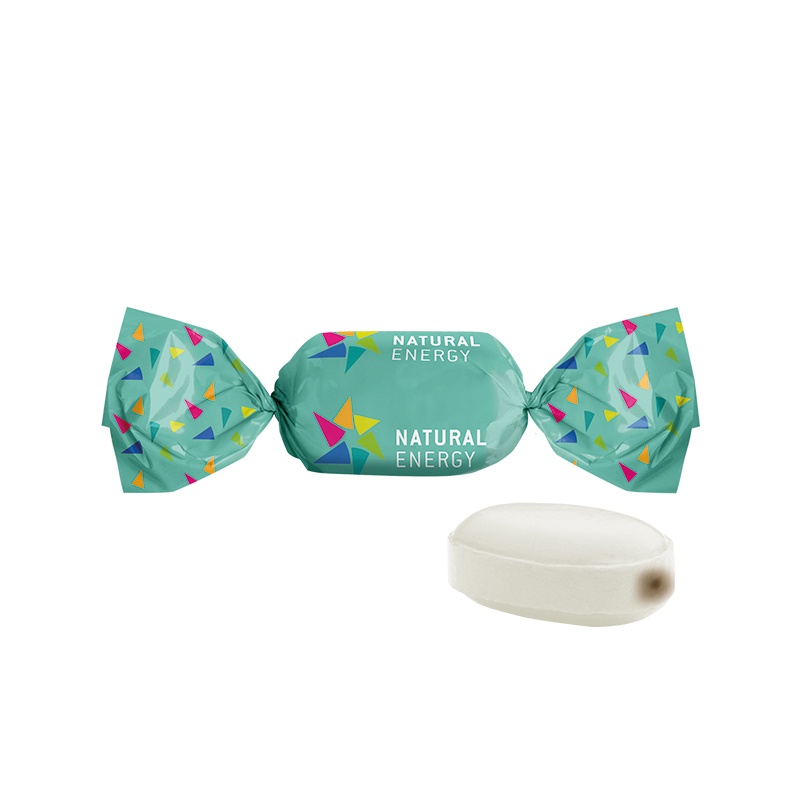 Schoko-Minz Bonbon im weißen, kompostierbaren Wickler Schoko-Minz Bonbon im weißen, kompostierbaren Wickler