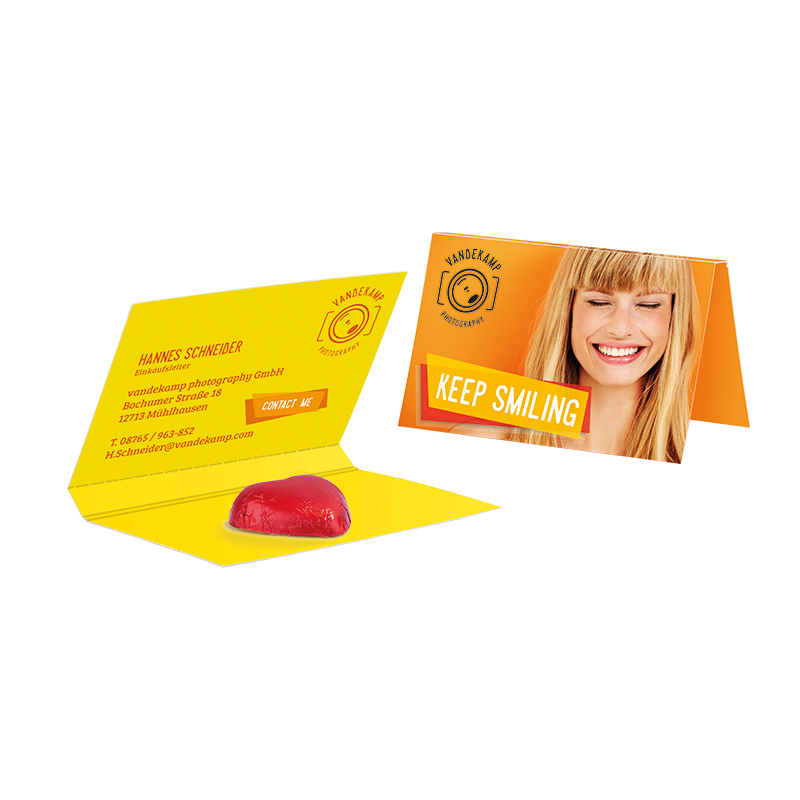 Werbekarte Visitenkartenformat, Storz Schokoherz