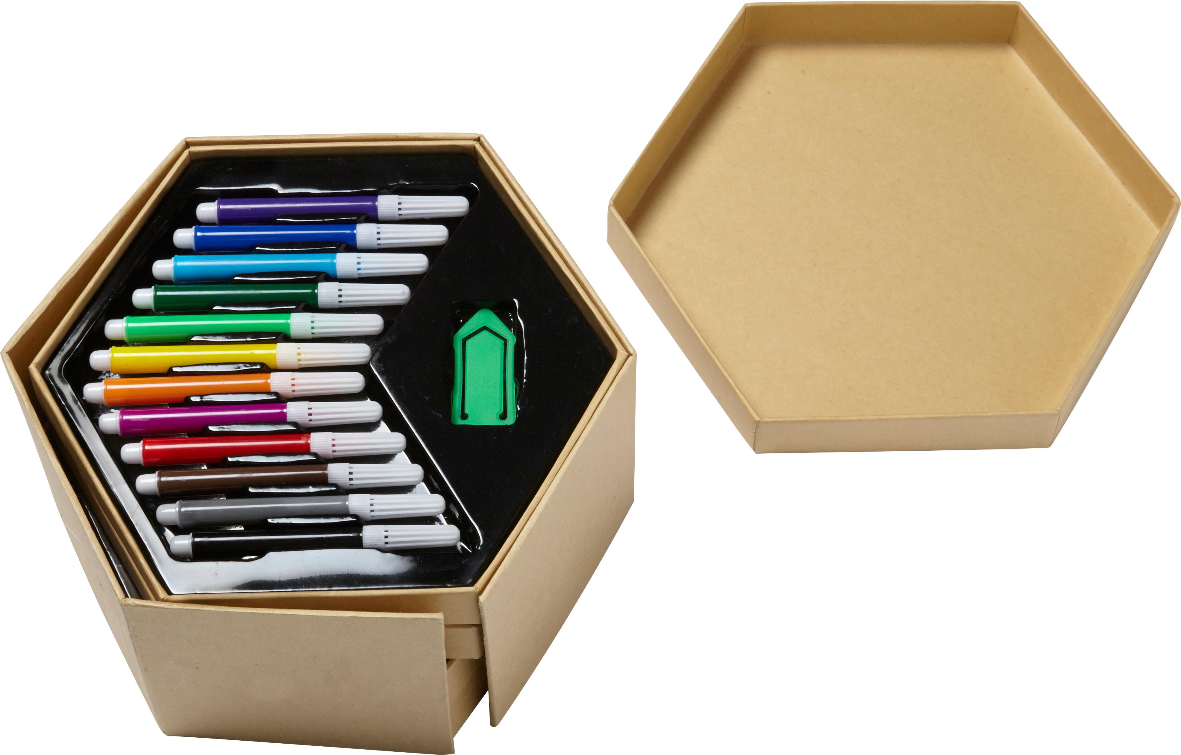 Kunst-Set Kenji | Sechseckige Kartonbox | 54 St.