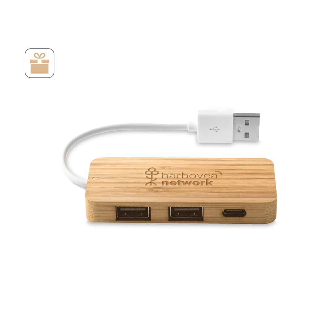 MOSER HUB mit 2 USB-A und 1 USB-C Anschluss aus Bambus
